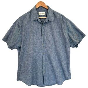 Coastaoro Mens Linen Cotton Chambray Denim Shirt Size Large Short Sleeve Button